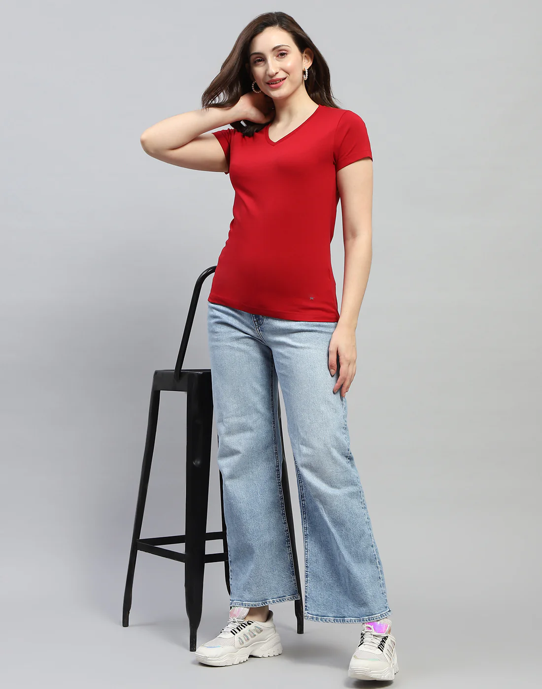 Women Bluish Purple & Red Solid V Neck Half Sleeve Top (Pack of 2) - Image 2