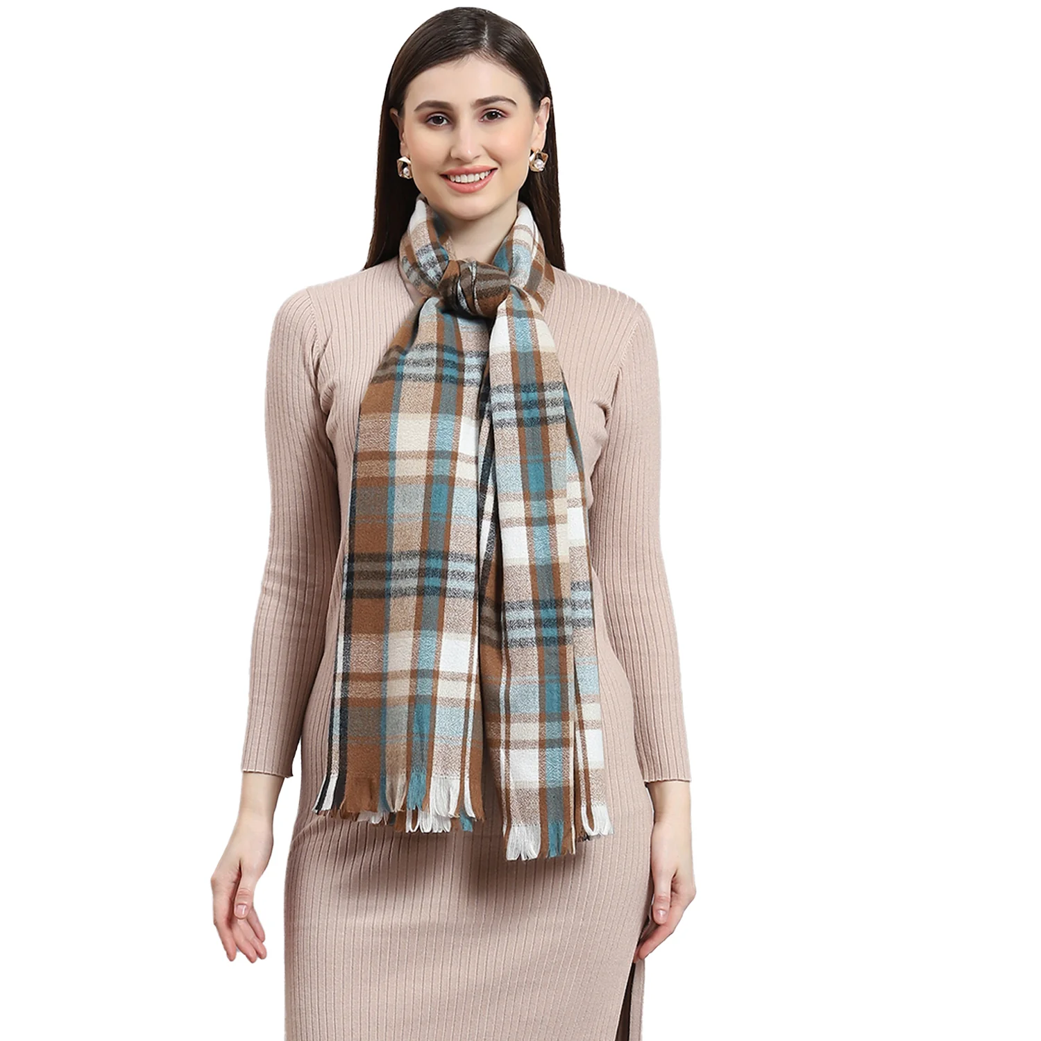 Women Brown Check Stole - Image 5