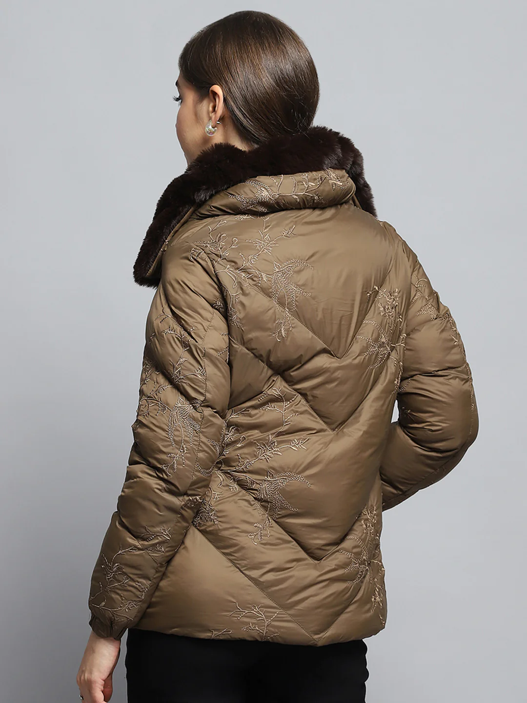 Women Brown Embroidered Collar Full Sleeve Jacket - Image 5