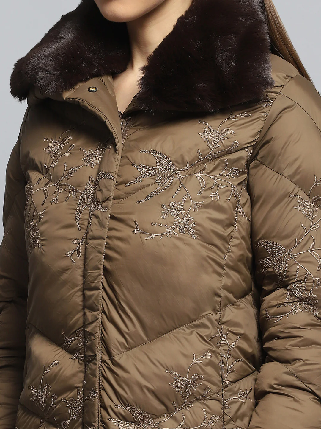 Women Brown Embroidered Collar Full Sleeve Jacket - Image 8