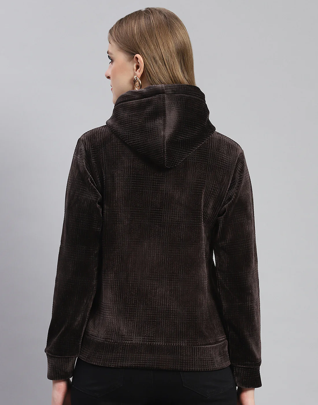 Women Brown Embroidered Hooded Full Sleeve Sweatshirt - Image 5