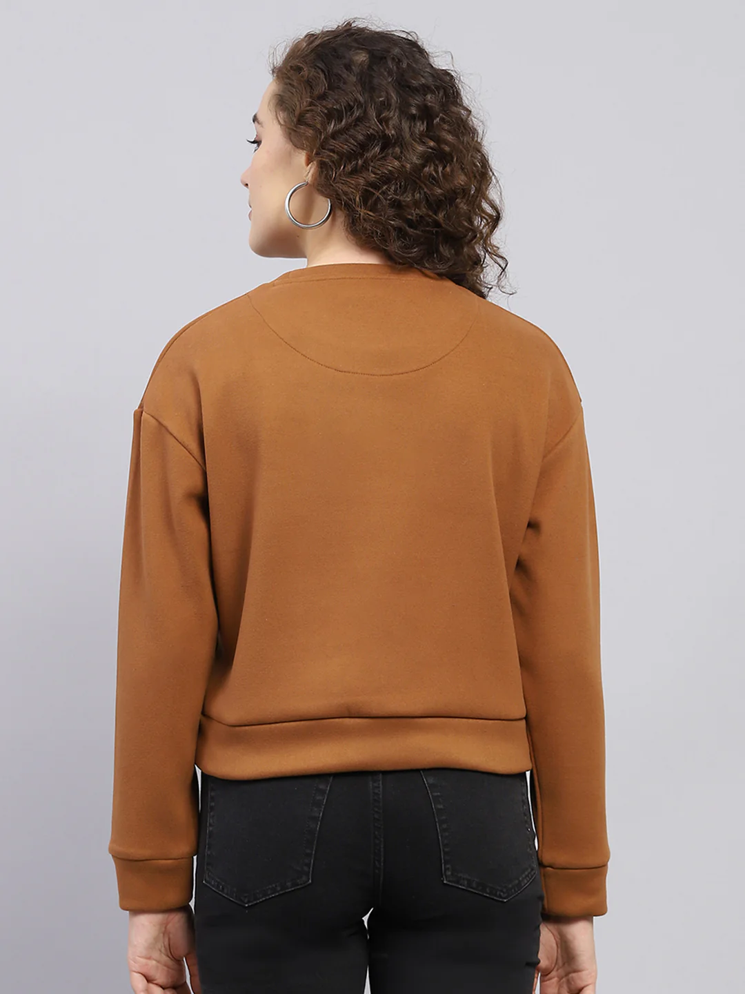 Women Brown Embroidered Round Neck Full Sleeve Sweatshirt - Image 5