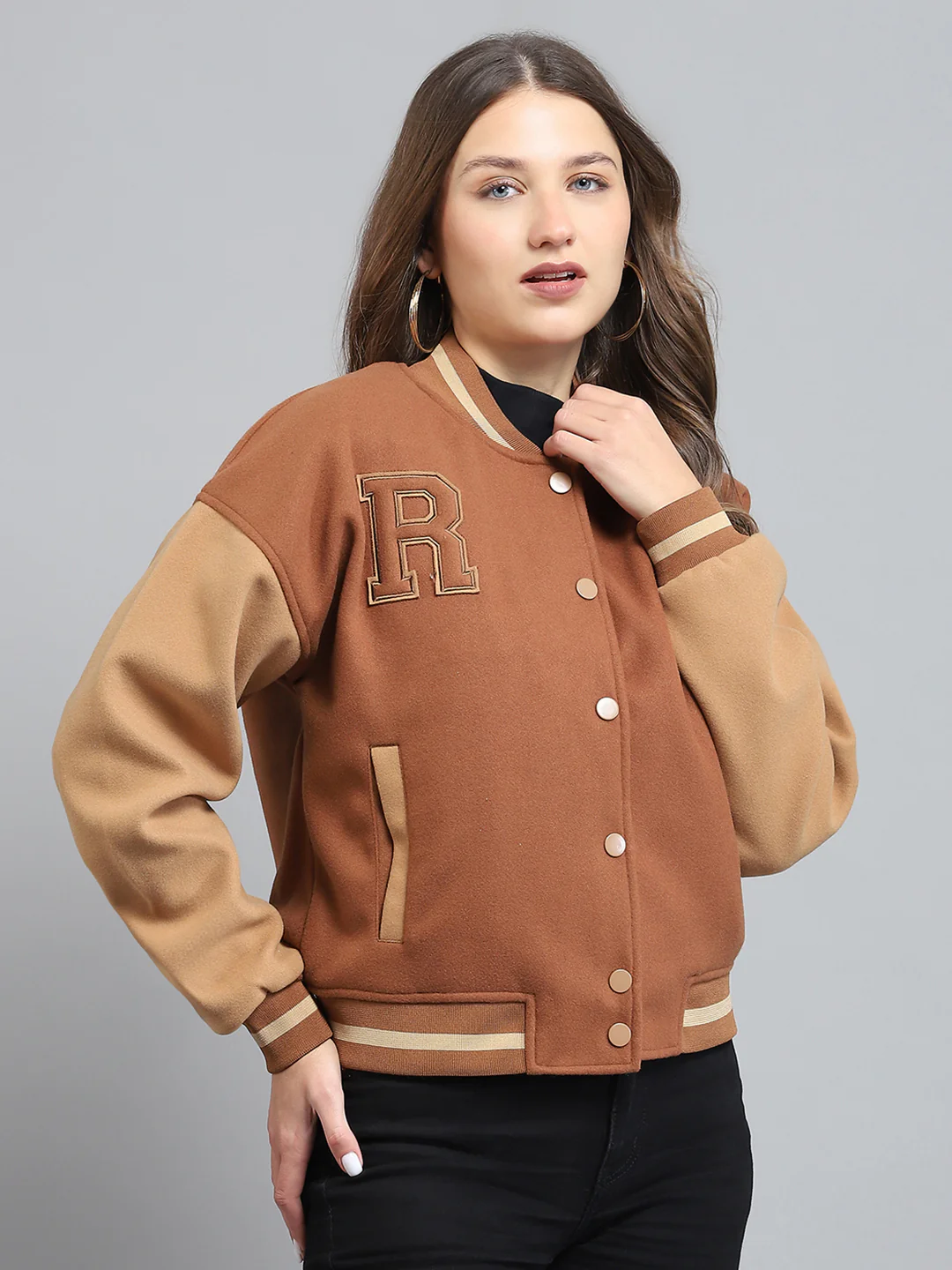 Rock.it Women Brown Printed Band Collar Full Sleeve Jacket - Image 4