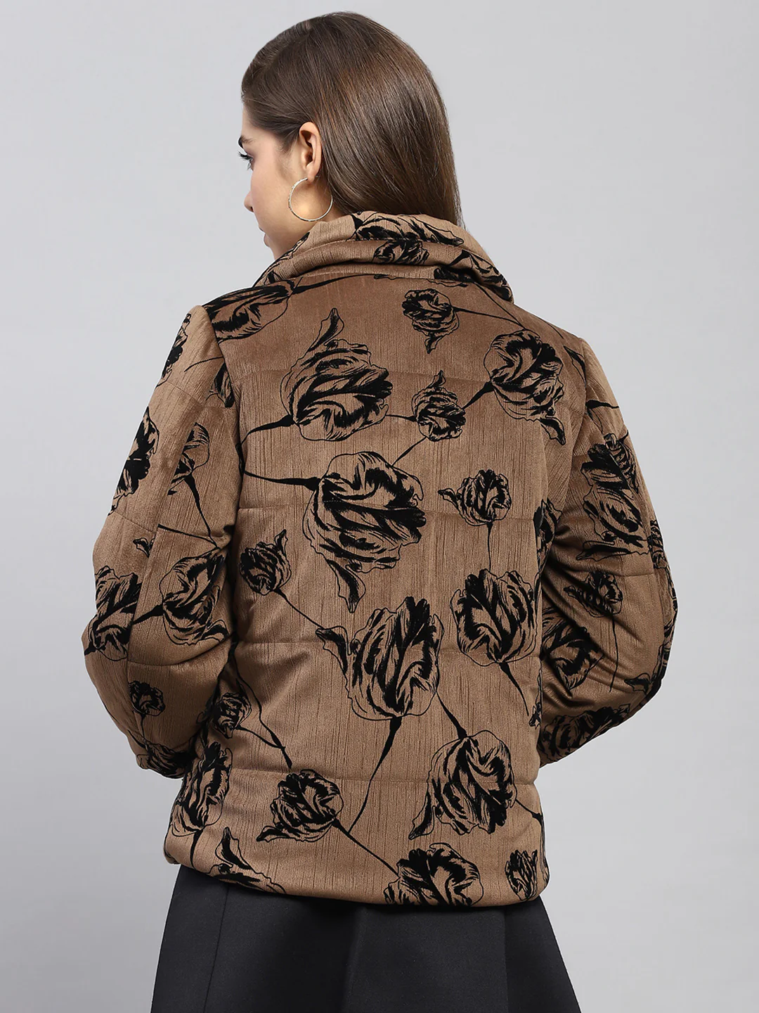 Women Brown Printed Collar Full Sleeve Jacket - Image 5
