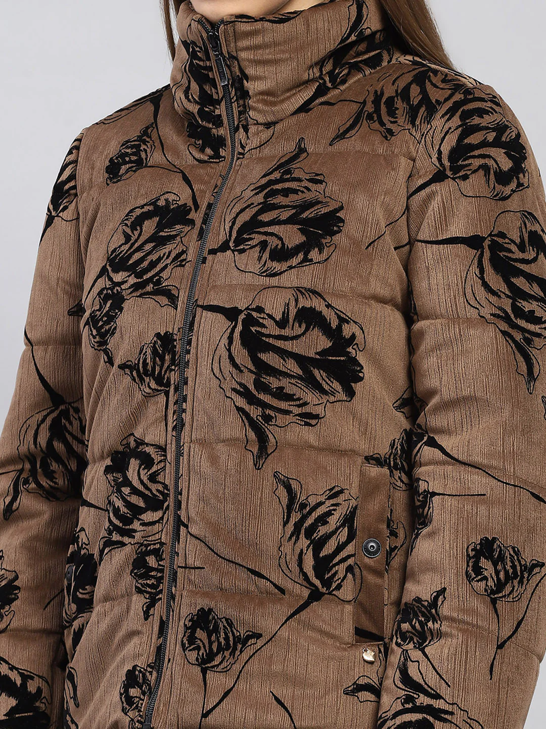 Women Brown Printed Collar Full Sleeve Jacket - Image 7