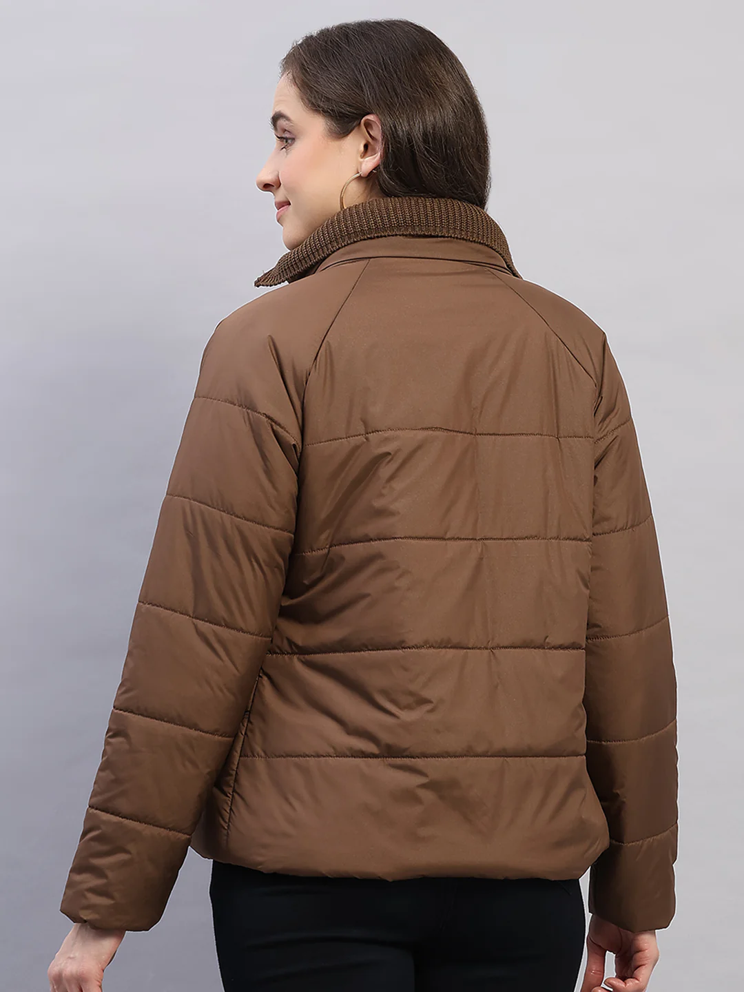 Women Brown Printed Collar Full Sleeve Jacket - Image 5