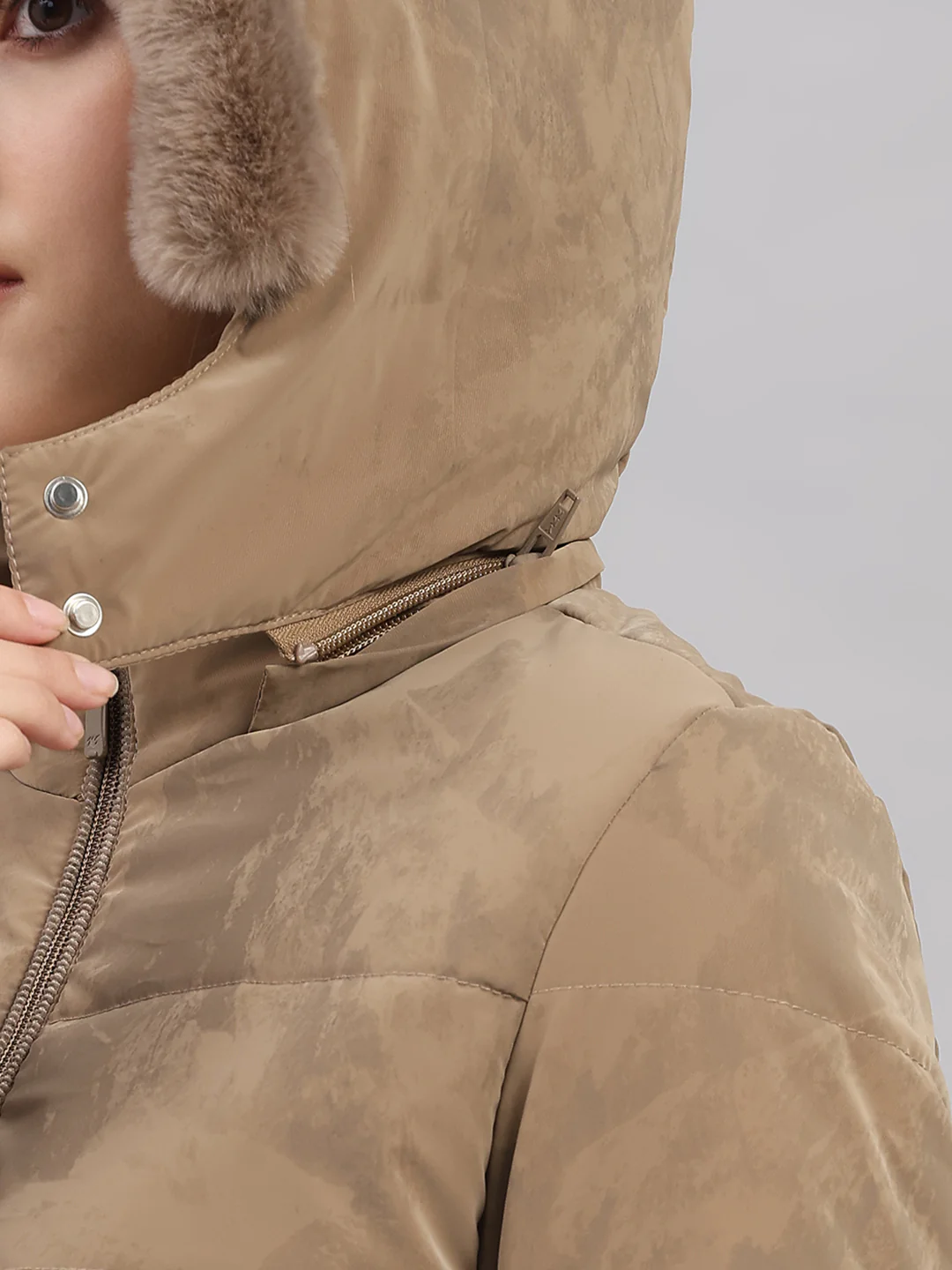 Women Brown Printed Hooded Full Sleeve Jacket - Image 7