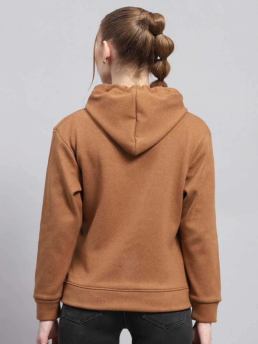 Women Brown Printed Hooded Full Sleeve Sweatshirt - Image 5