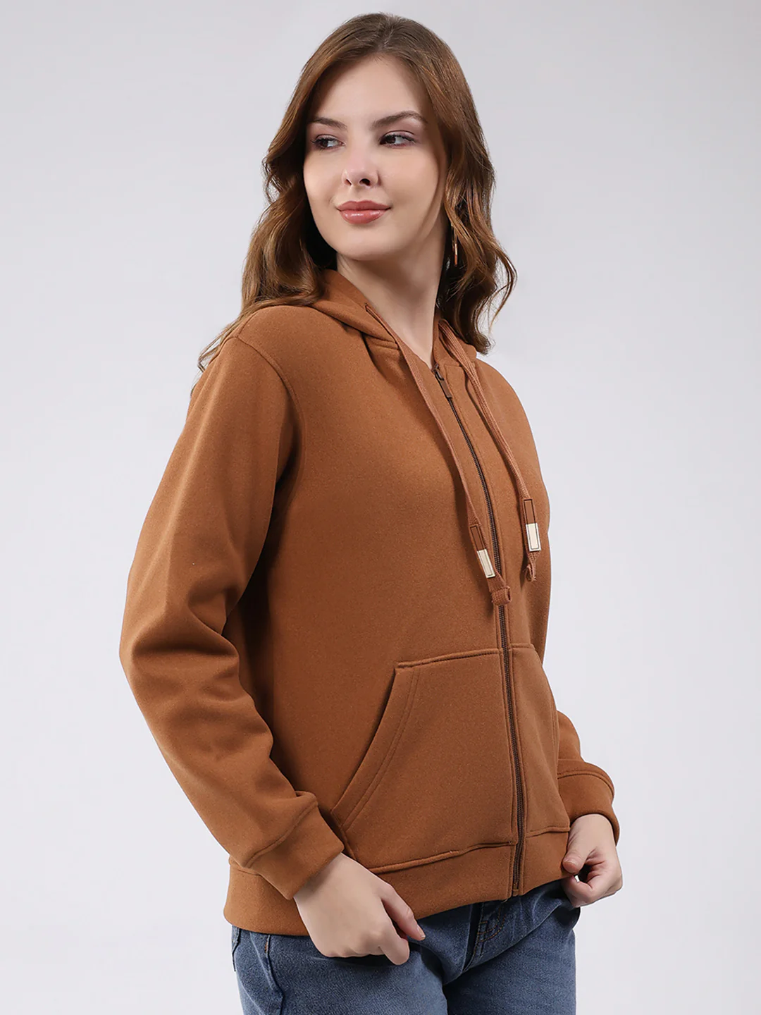 Women Brown Printed Hooded Full Sleeve Sweatshirt - Image 4