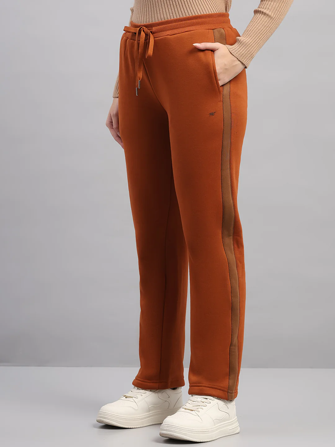 Women Brown Printed Hooded Full Sleeve Winter Tracksuit - Image 7