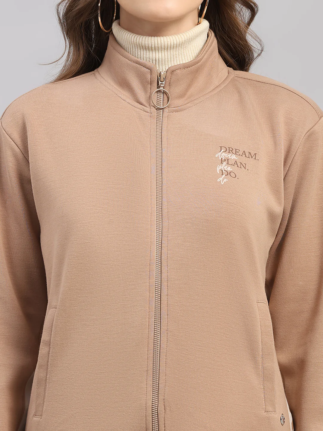 Women Brown Printed Mock Neck Full Sleeve Winter Tracksuit - Image 8