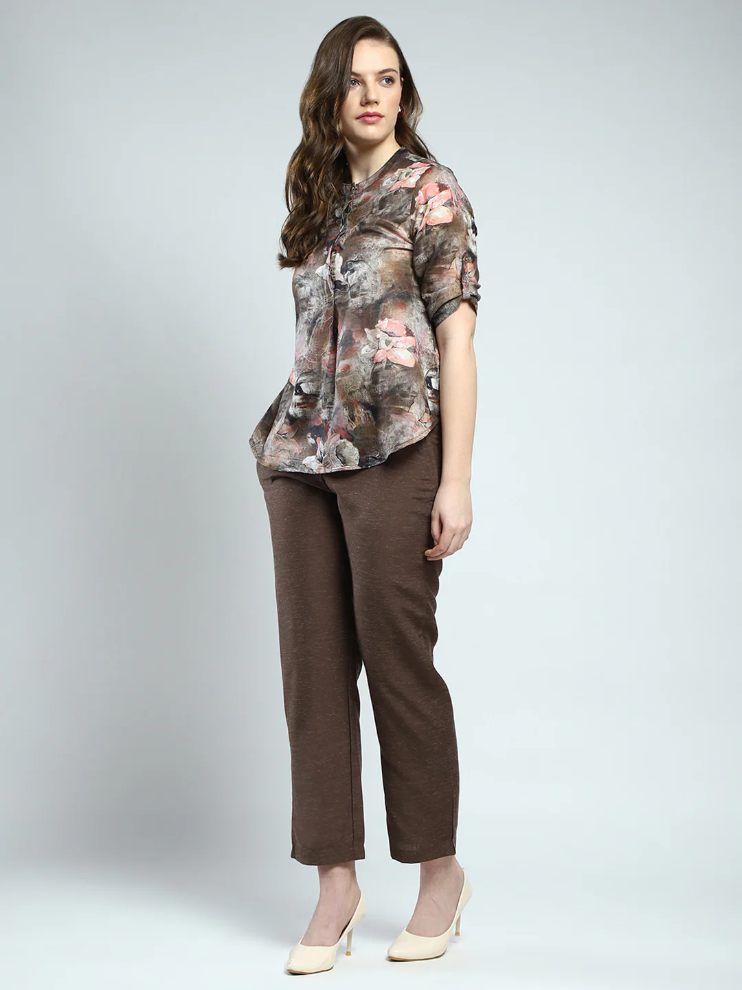 Women Brown Printed Round Neck 3/4th Sleeve Cords Set - Image 5