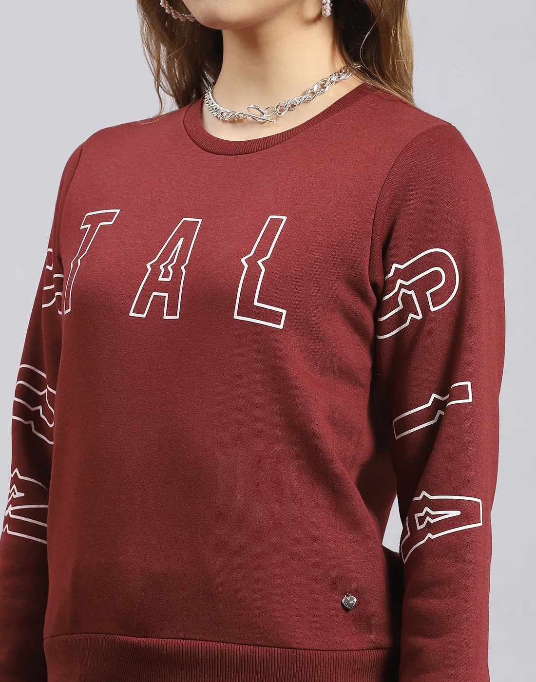 Women Brown Printed Round Neck Full Sleeve Sweatshirt - Image 6