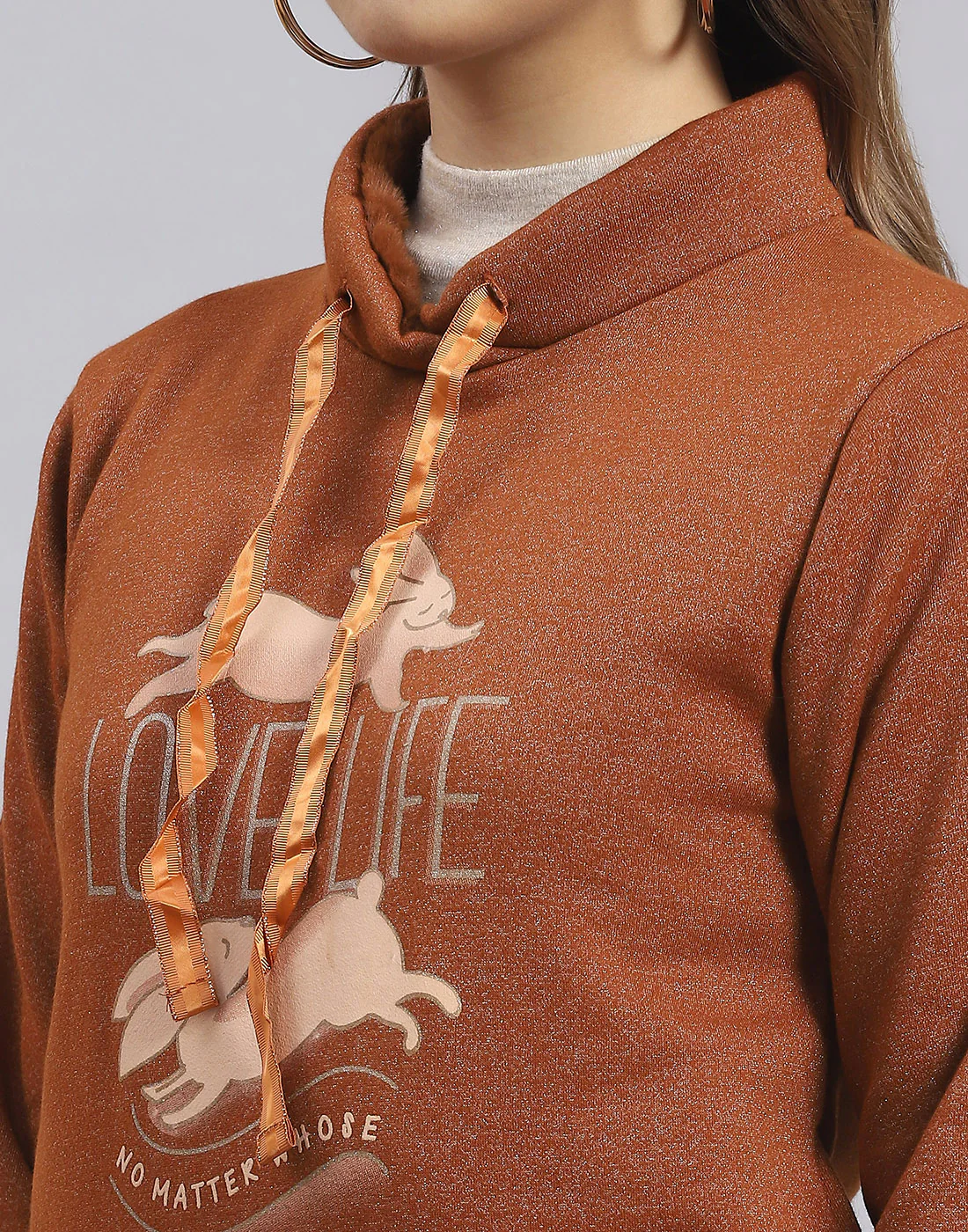 Women Brown Printed Round Neck Full Sleeve Sweatshirt - Image 7