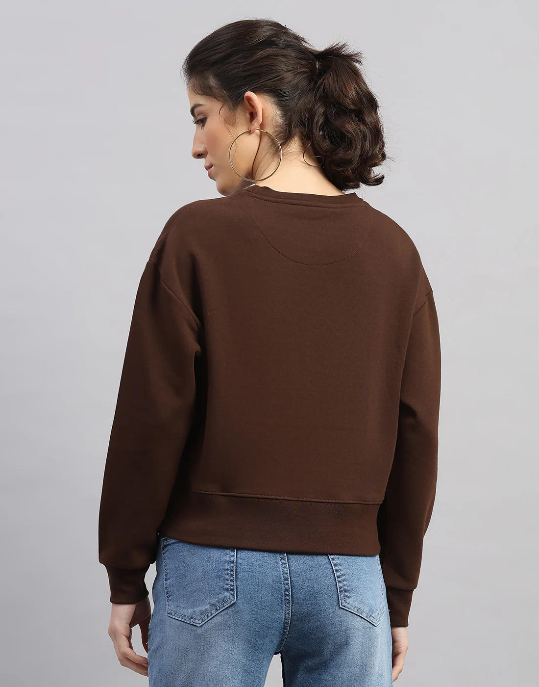 Women Brown Printed Round Neck Full Sleeve Sweatshirt - Image 4