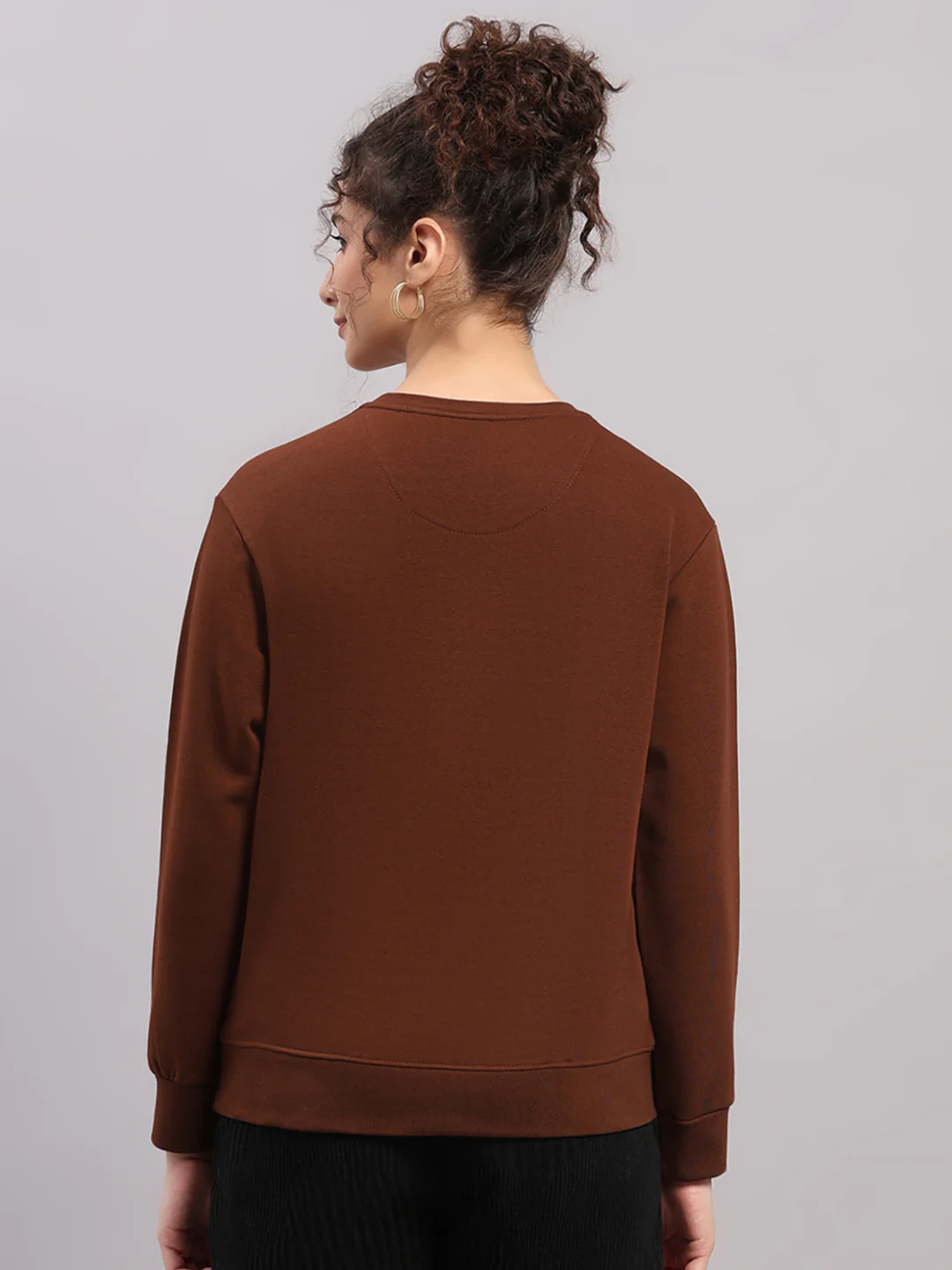 Women Brown Printed Round Neck Full Sleeve Sweatshirt - Image 5