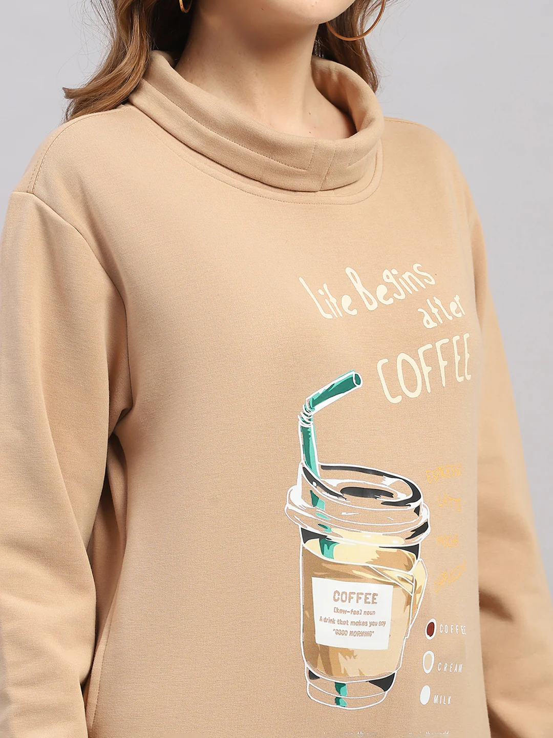 Women Brown Printed Round Neck Full Sleeve Sweatshirt - Image 7