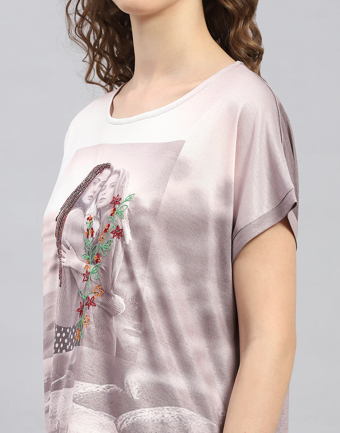 Women Brown Printed Round Neck Half Sleeve Top - Image 6