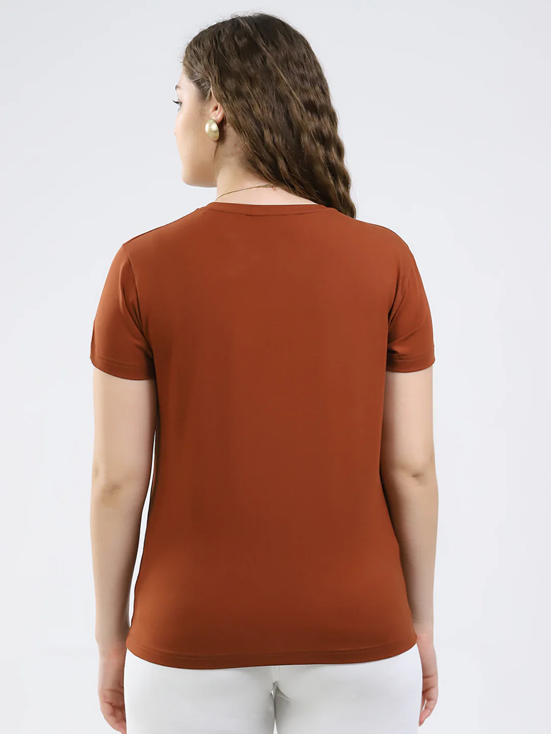 Women Brown Printed Round Neck Half Sleeve Top - Image 5