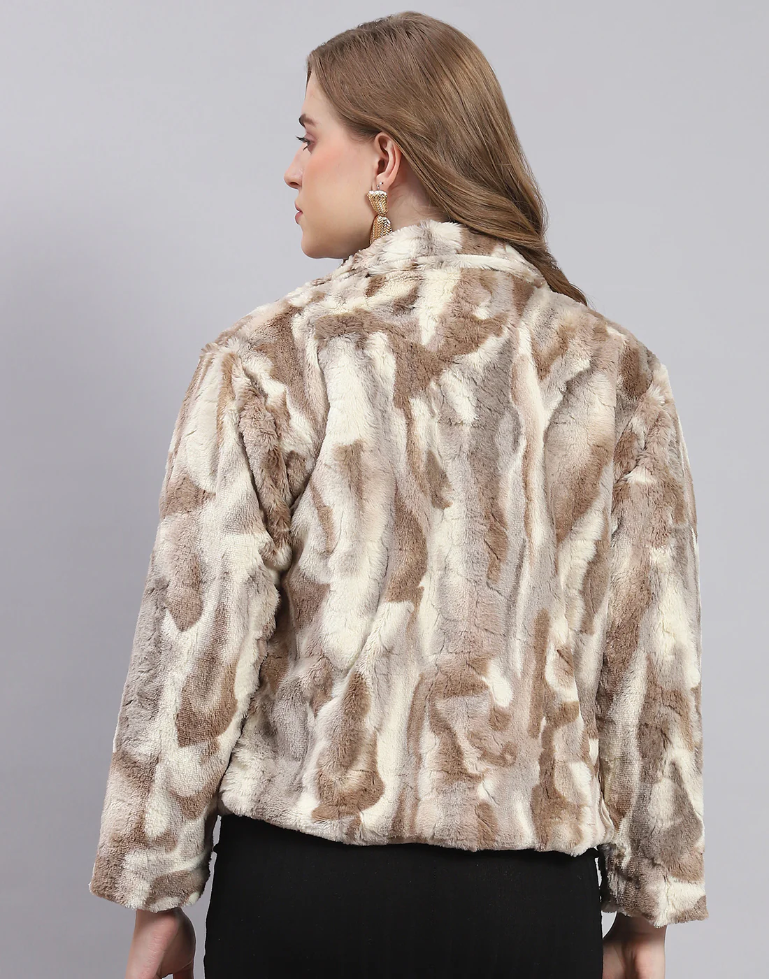 Women Brown Printed Stand Collar Full Sleeve Jacket - Image 5