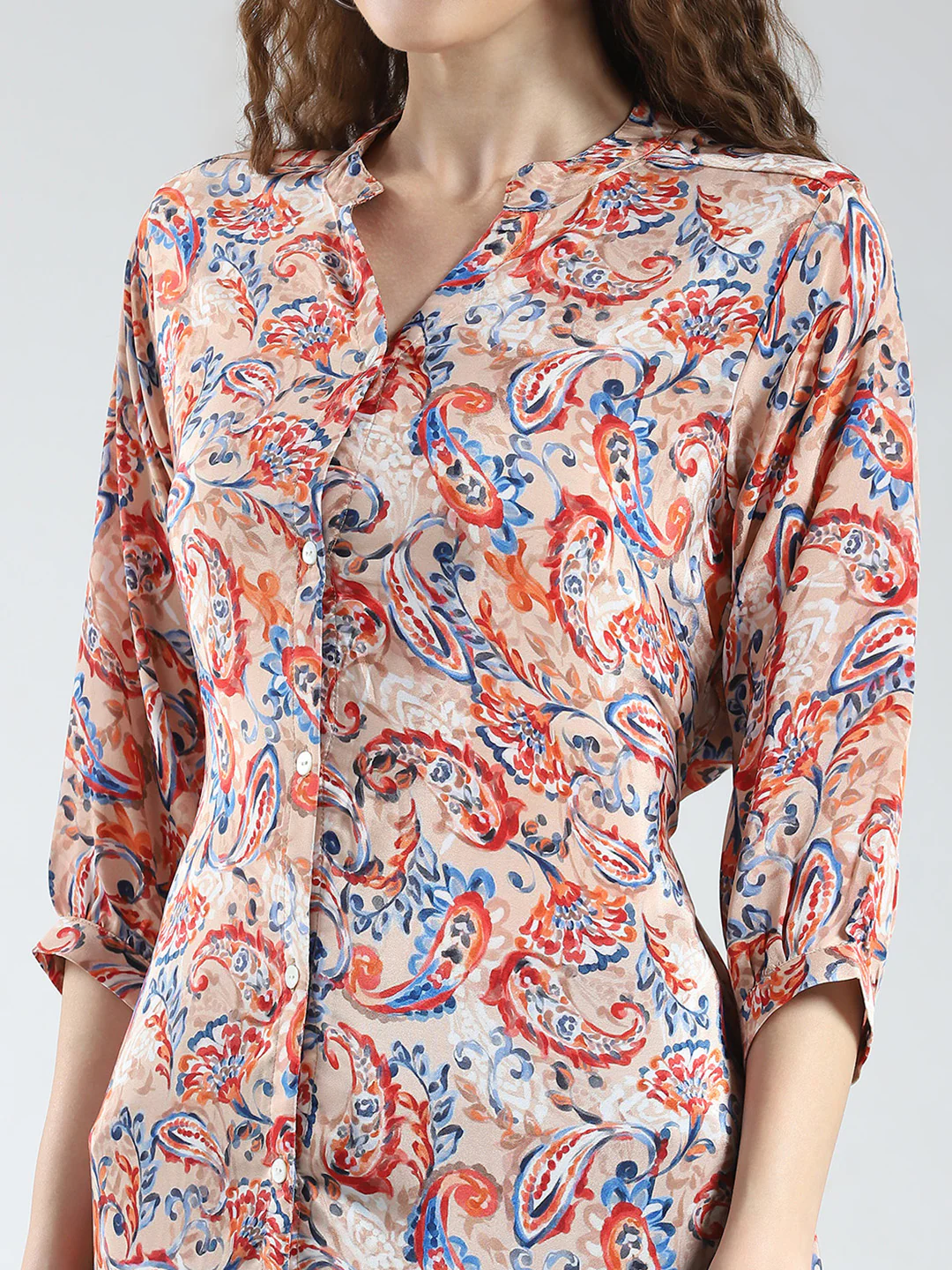 Women Brown Printed Round Neck 3/4th Sleeve Tunic - Image 6