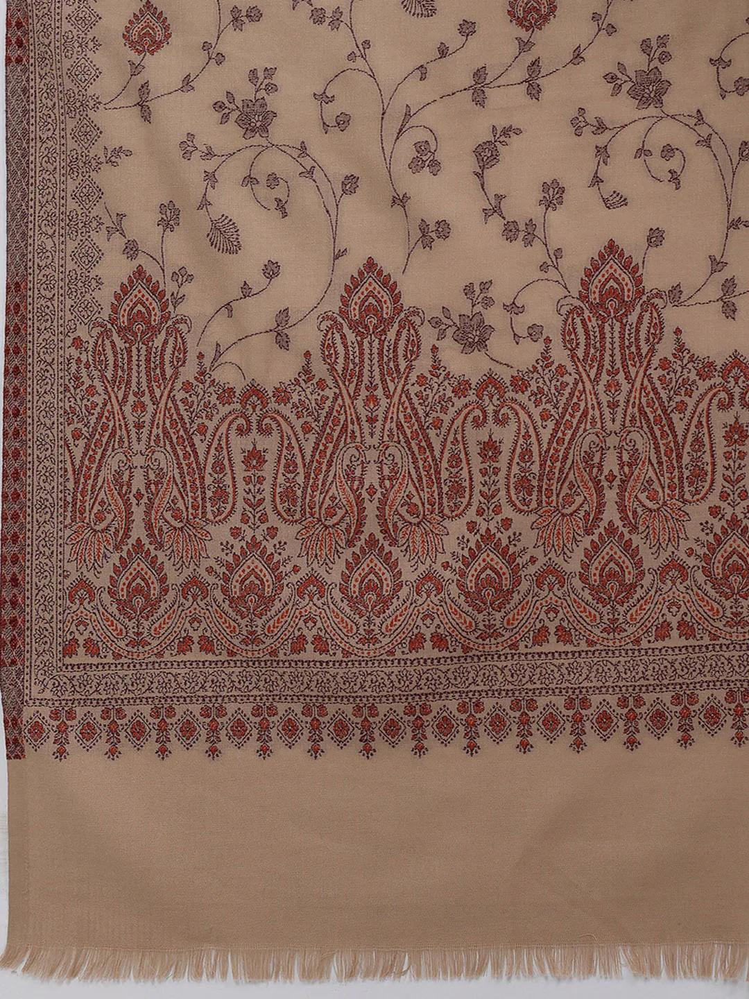 Women Brown Printed Wool Blend Shawl - Image 6