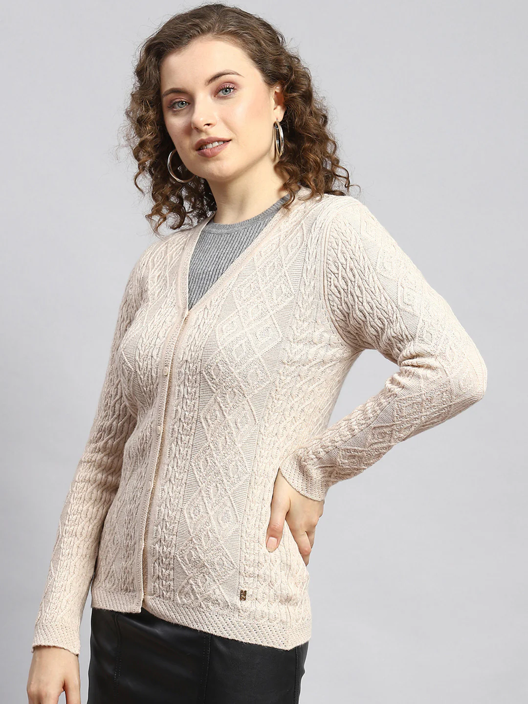 Women Brown Self Cardigan - Image 4