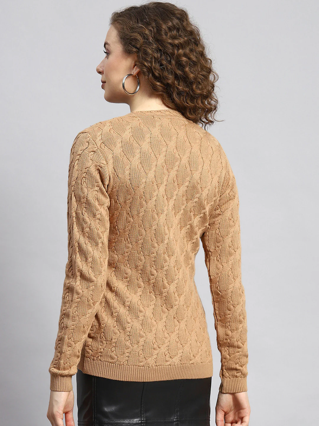 Women Brown Self Cardigan - Image 5