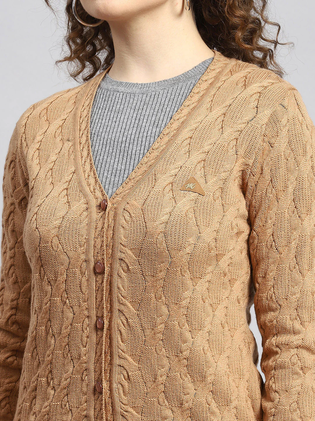 Women Brown Self Cardigan - Image 6