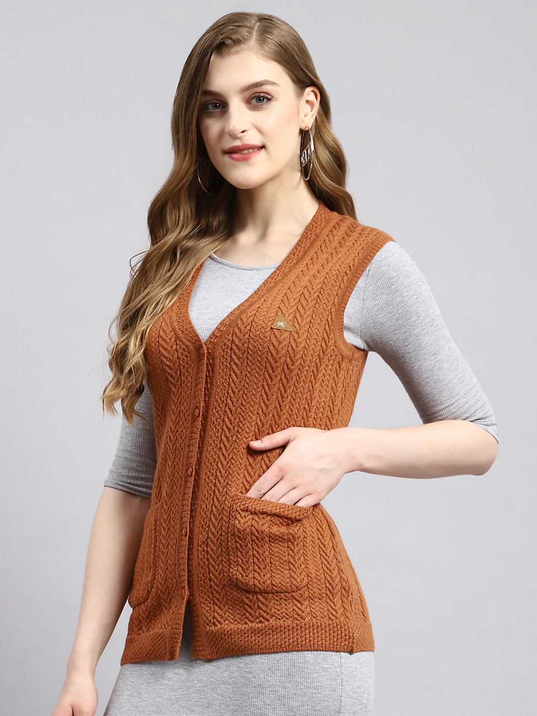 Women Brown Self Cardigan - Image 3