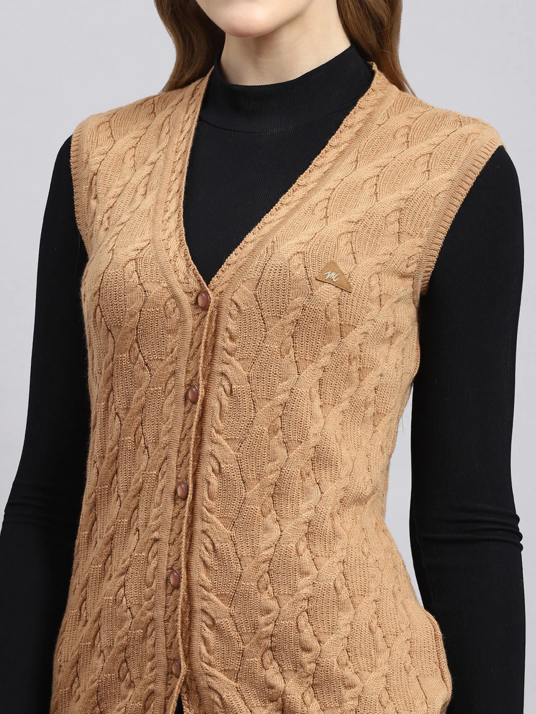 Women Brown Self Cardigan - Image 6