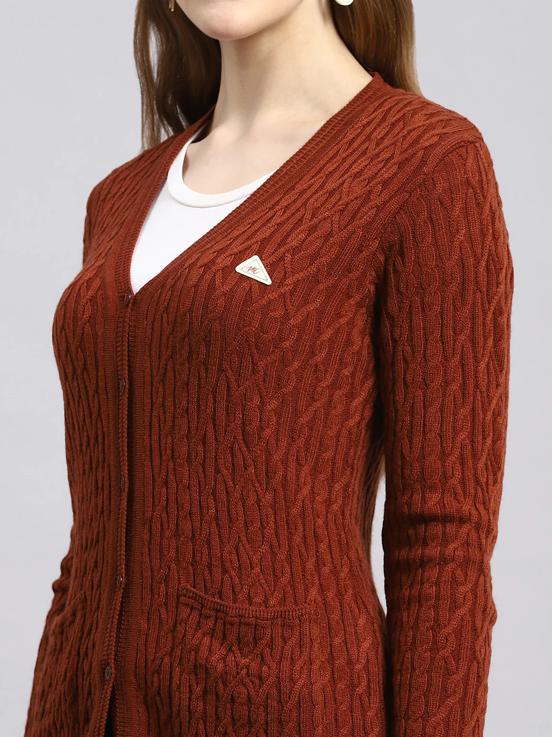 Women Brown Self Cardigan - Image 6