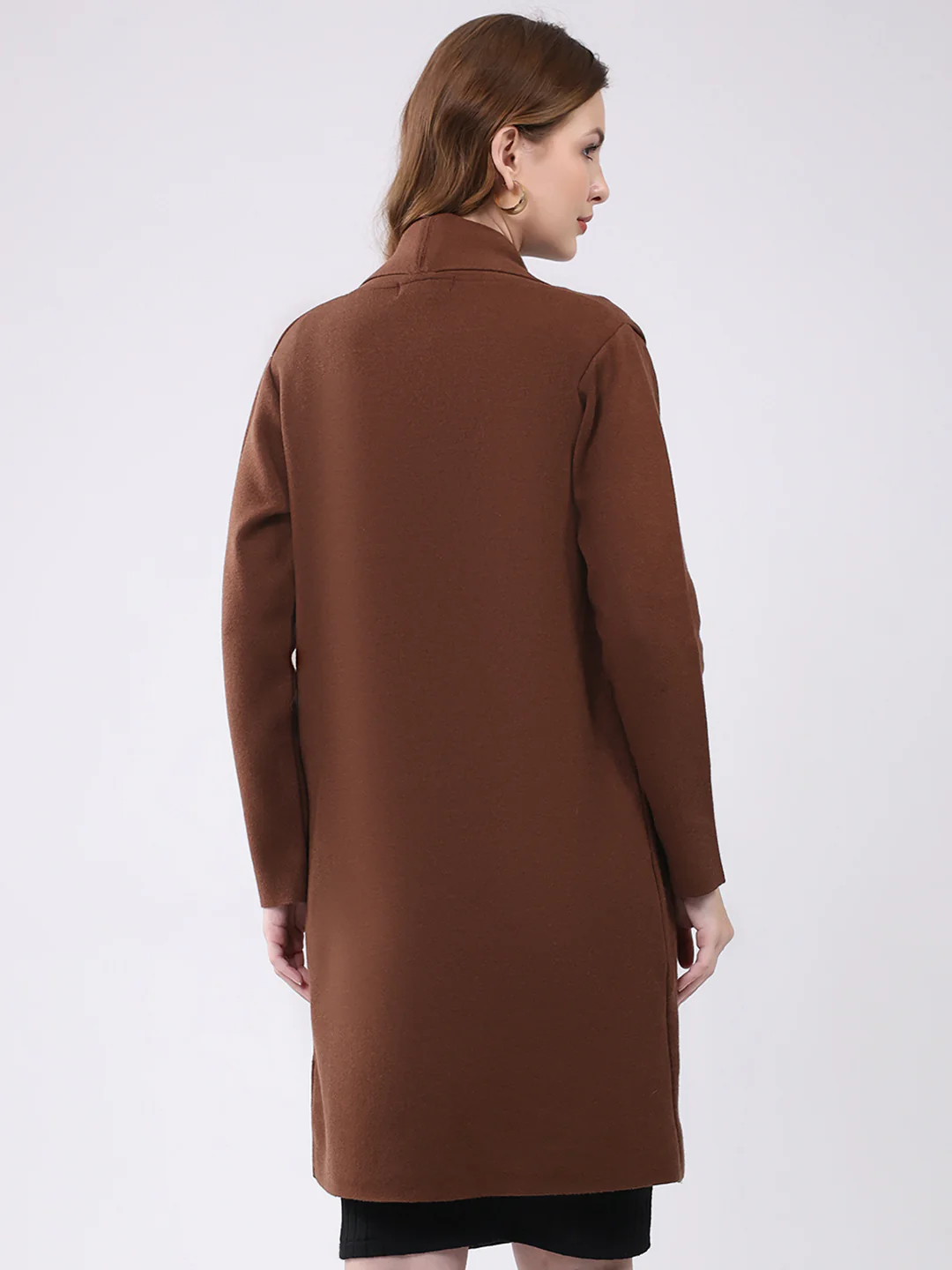 Women Brown Self Design Collar Full Sleeve Cardigan - Image 5