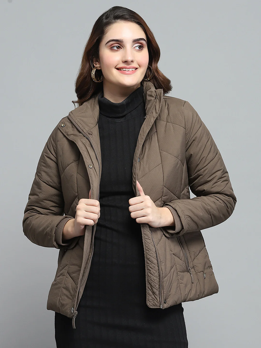 Women Brown Self Design Collar Full Sleeve Jacket - Image 7
