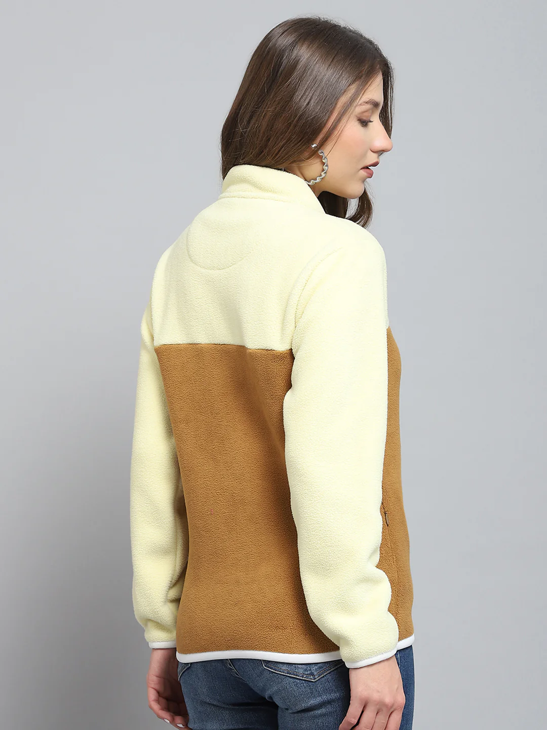 Rock.it Women Brown Self Design Mock Neck Full Sleeve Sweatshirt - Image 5