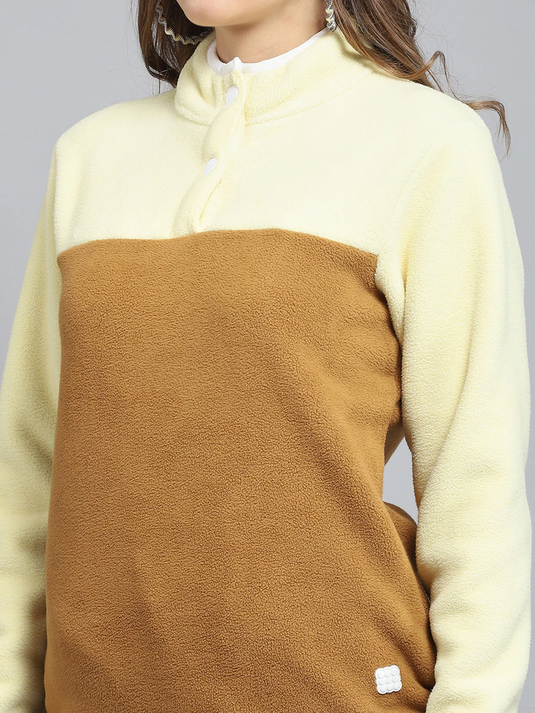 Rock.it Women Brown Self Design Mock Neck Full Sleeve Sweatshirt - Image 7