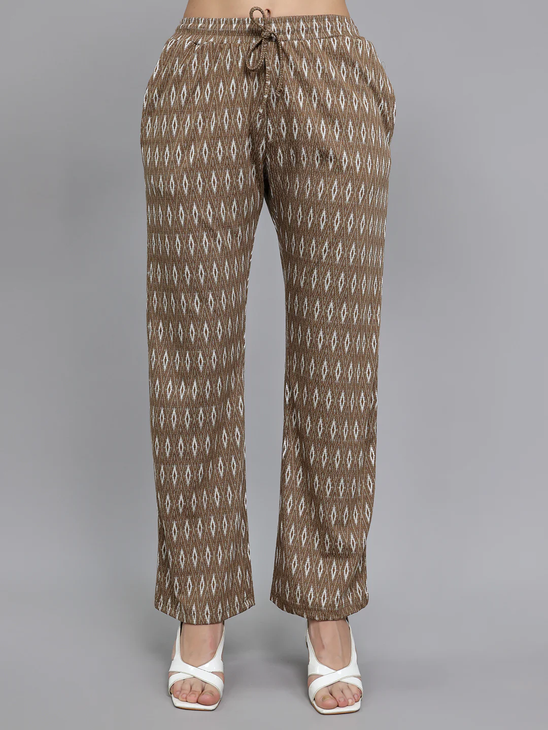 Women Brown Self Design Round Neck Half Sleeve Cords Set - Image 6