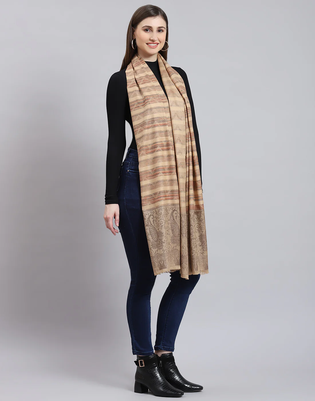 Women Brown Self Design Shawl - Image 4