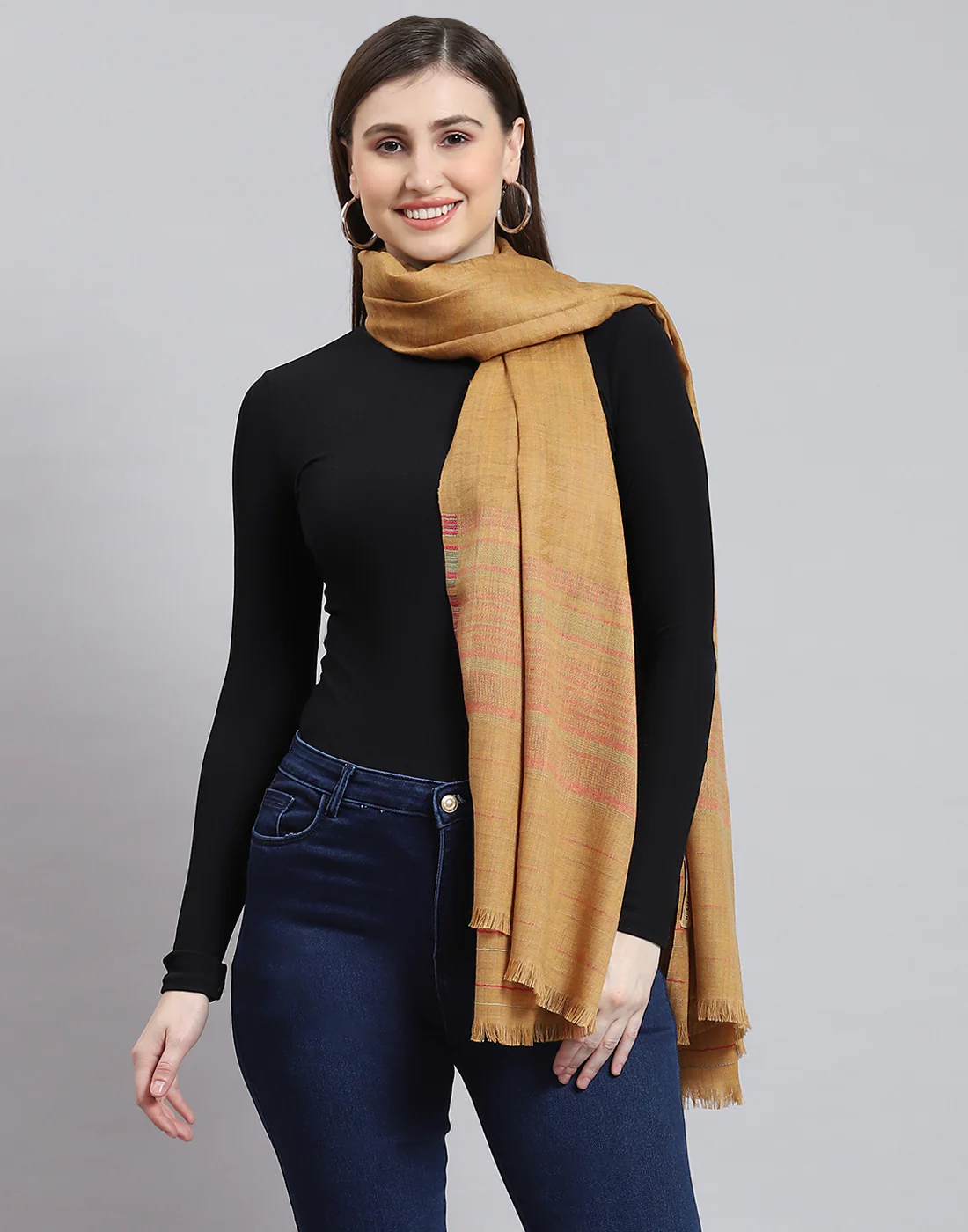 Women Brown Self Design Shawl - Image 3