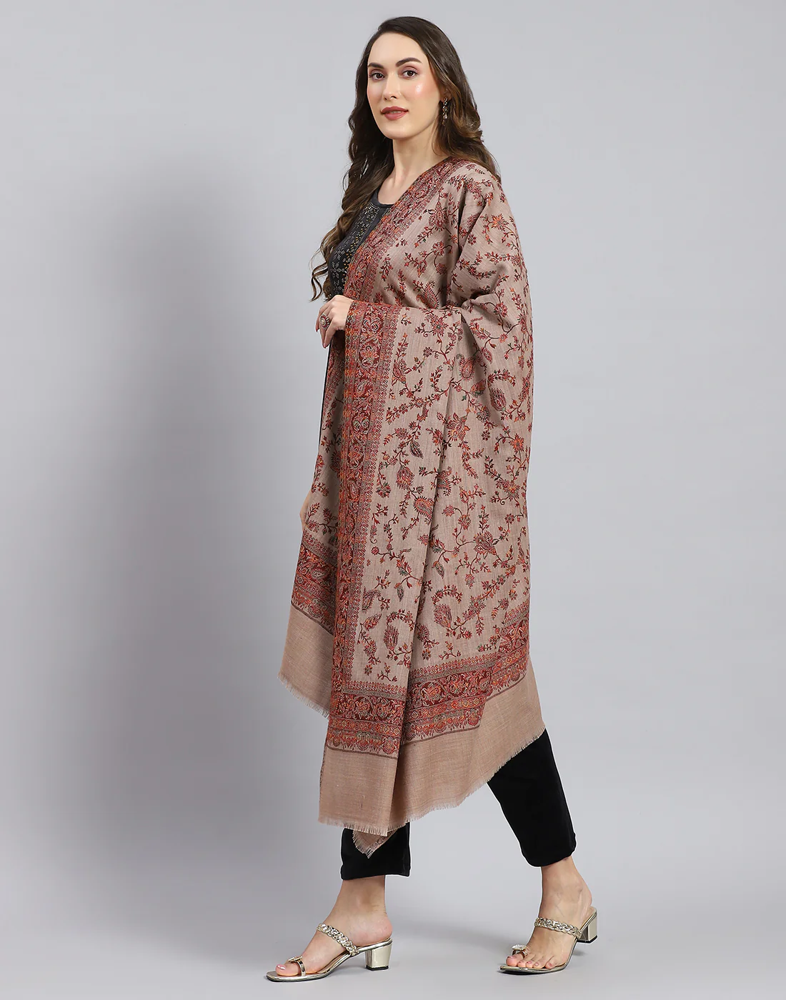 Women Brown Self Design Shawl - Image 3