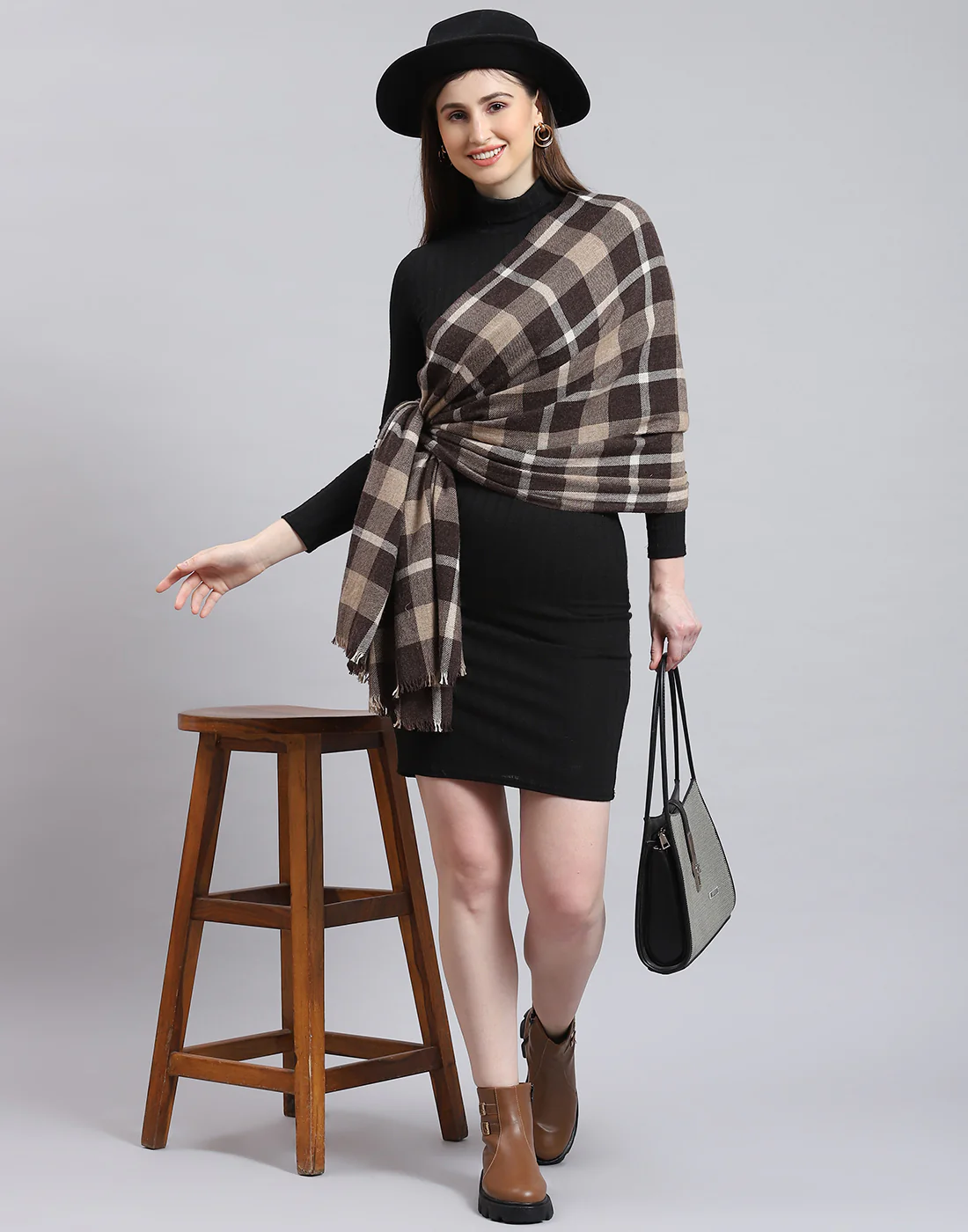 Women Brown Self Design Stole - Image 2