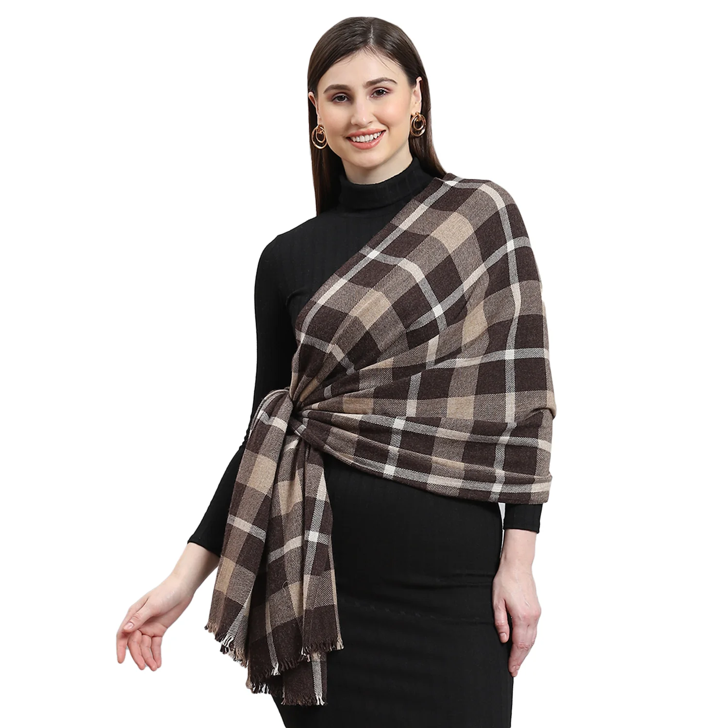 Women Brown Self Design Stole - Image 6
