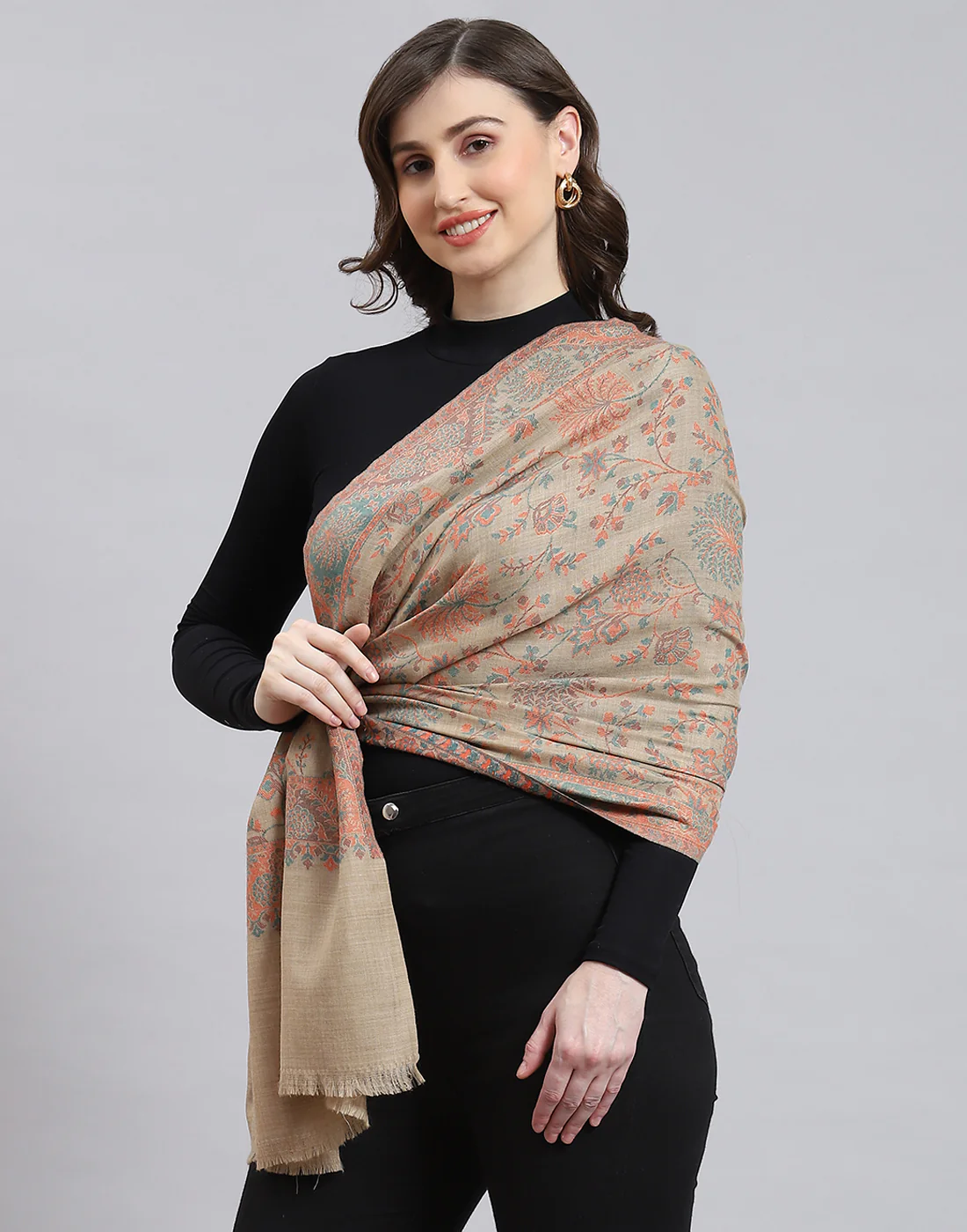 Women Brown Self Design Stole - Image 4