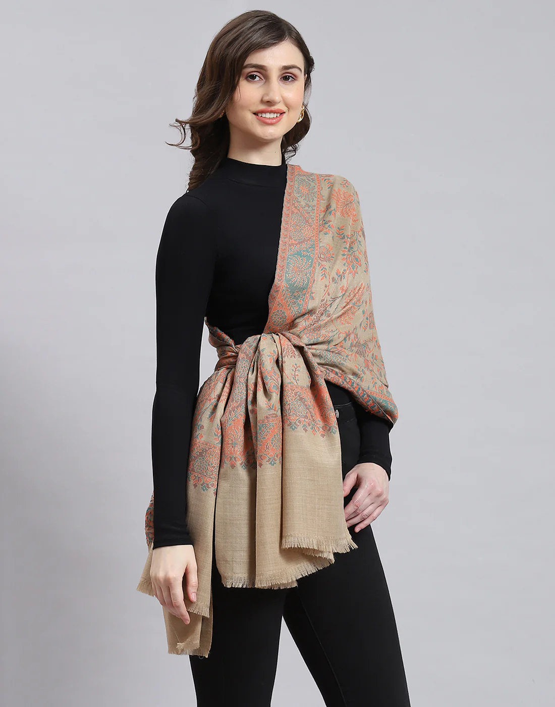 Women Brown Self Design Stole - Image 5