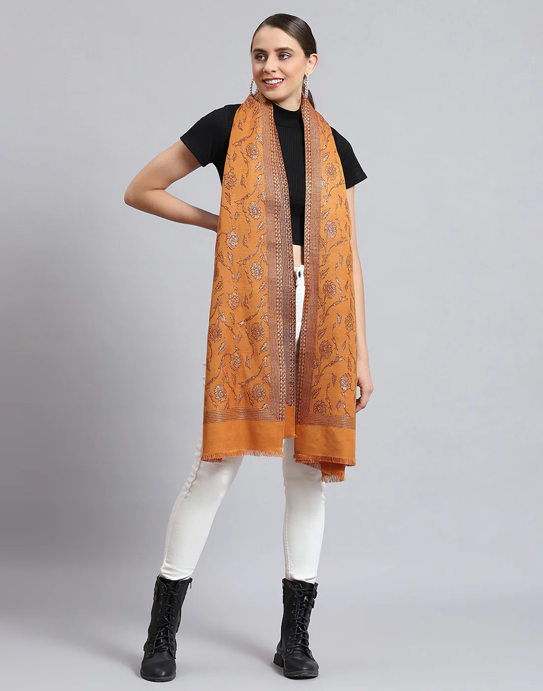 Women Brown Self Design Stole - Image 6