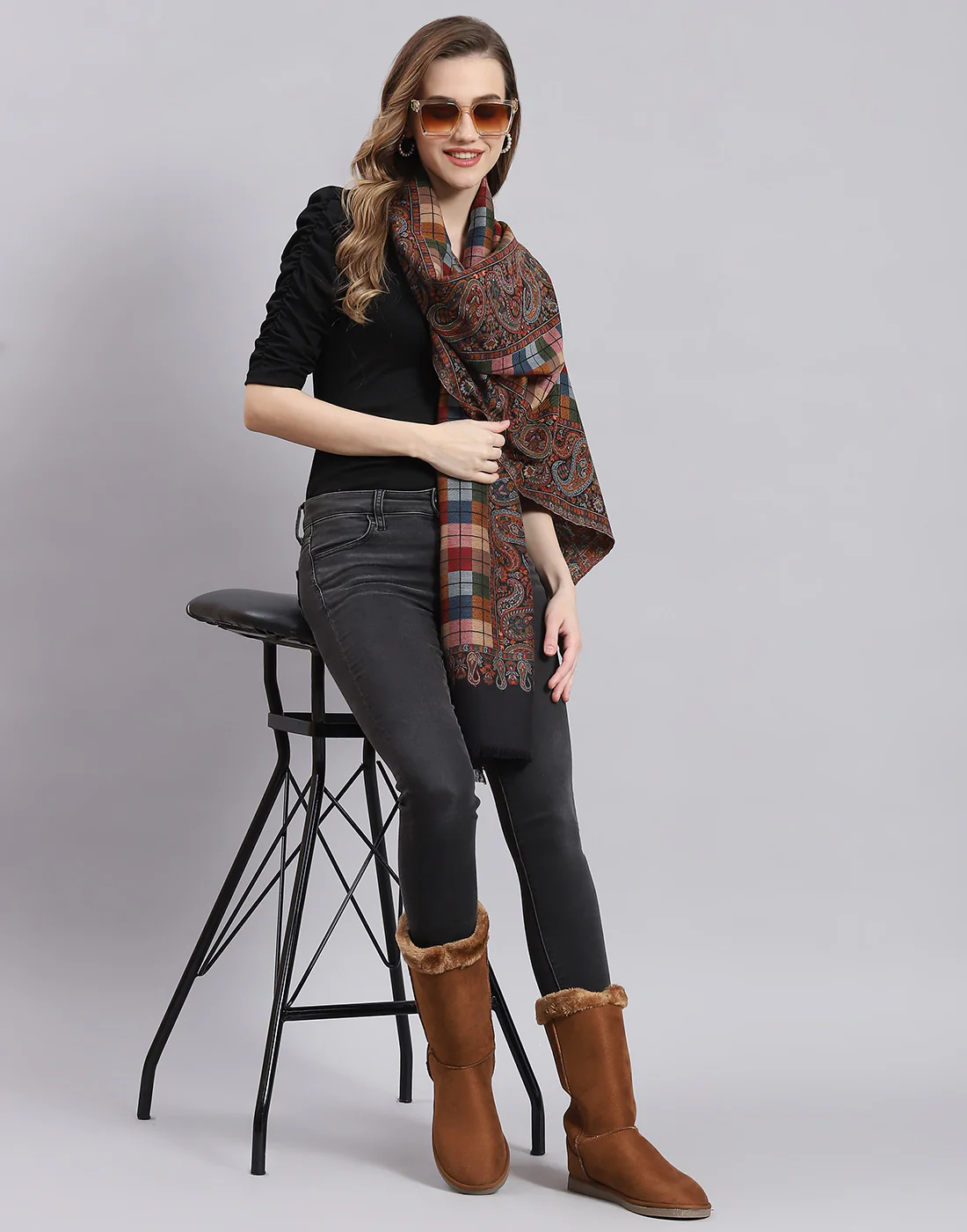 Women Brown Self Design Stole - Image 2