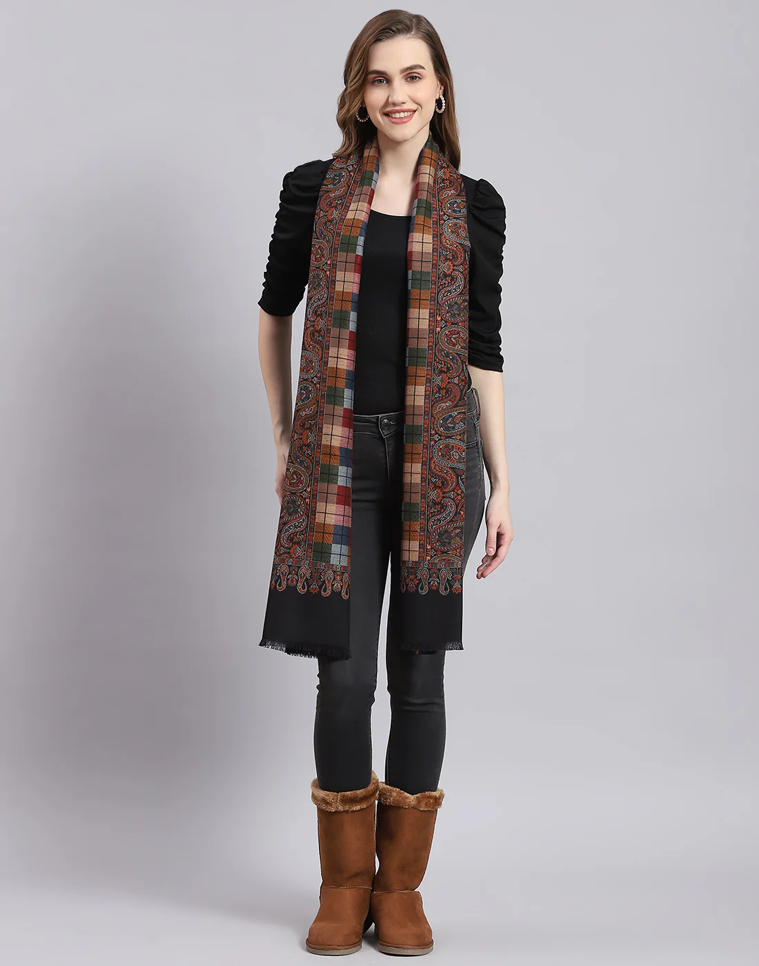 Women Brown Self Design Stole - Image 3