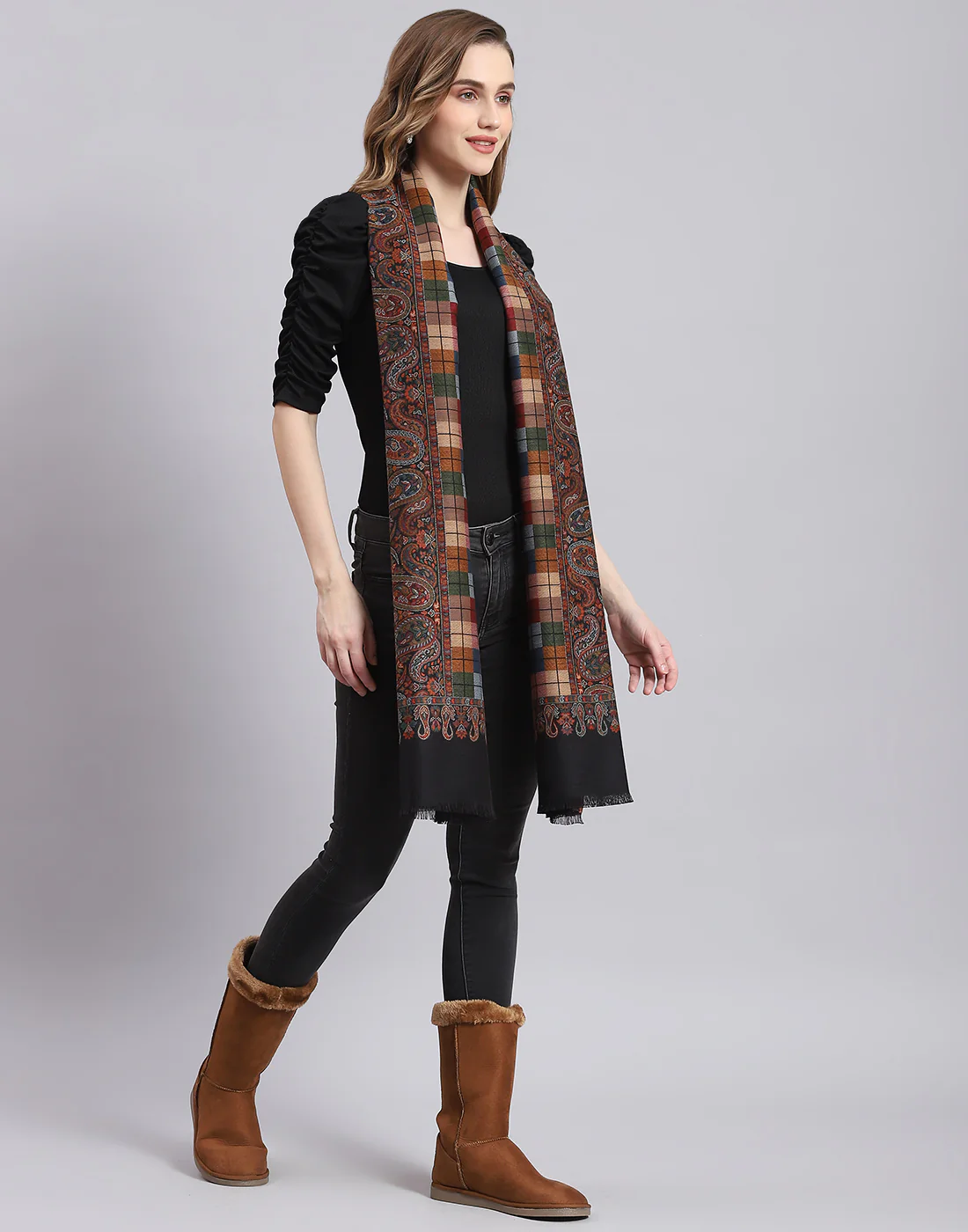 Women Brown Self Design Stole - Image 5