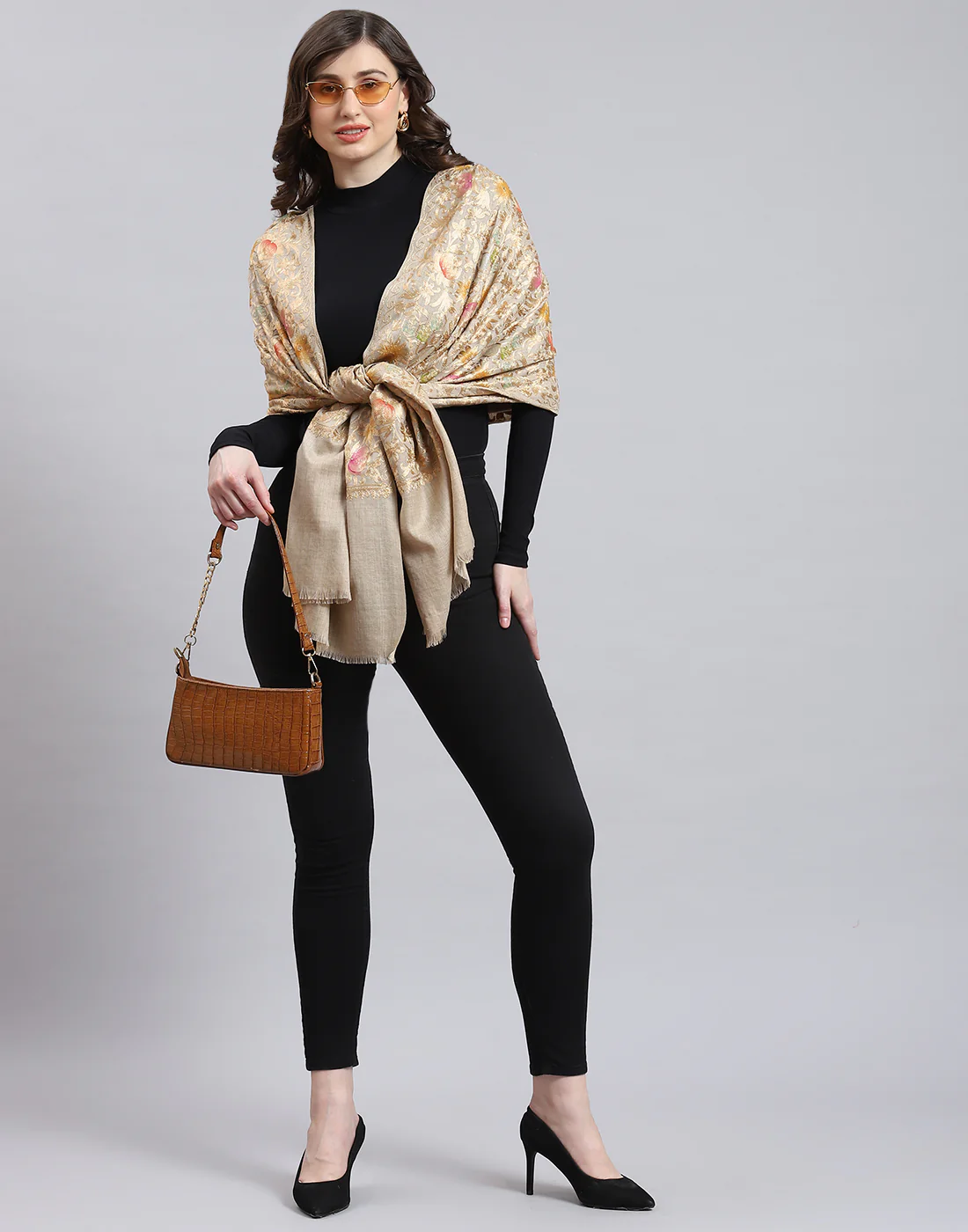 Women Brown Self Design Stole - Image 2