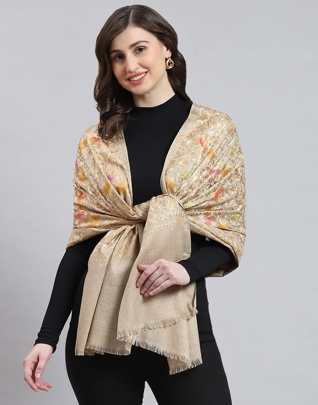 Women Brown Self Design Stole - Image 3